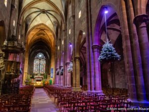 Exhibition of hanging Christmas trees at Saint-Georges Church in Sélestat